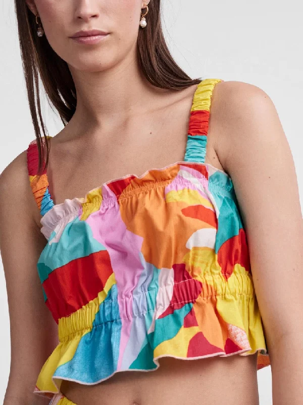 Rimo Crop Top Cerulean Zippered Buttoned Snapped