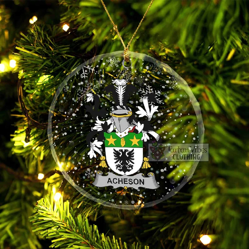 Acheson Irish Clan Christmas Glass Ornament with Coat of Arms Embroidered Appliqued Beaded Acheson Irish Clan Christmas Glass Ornament with Coat of Arms Embroidered Appliqued Beaded