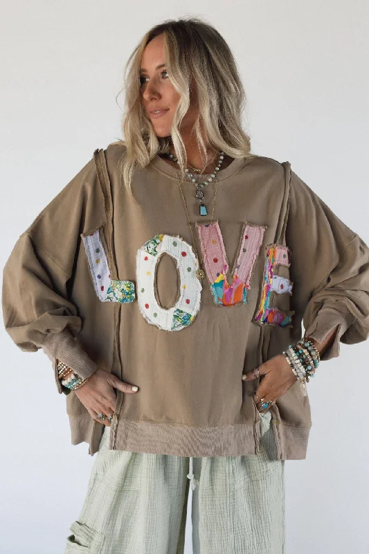The Love Patch Pullover - Mocha Bishop Sleeve Elegant