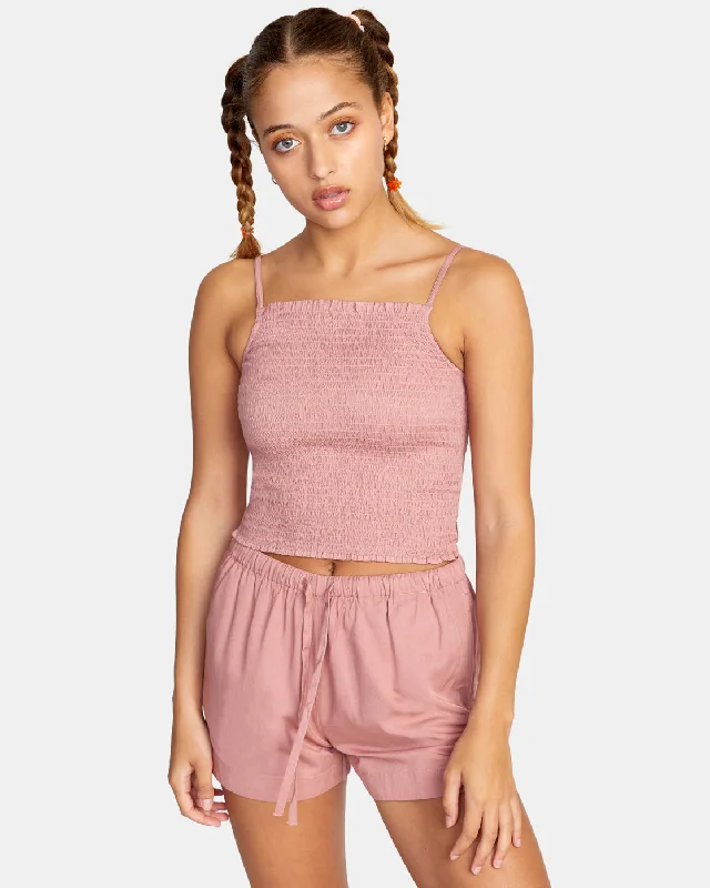 Revival Smocked Crop Top - Deep Dusty Rose Solid Print Embellished