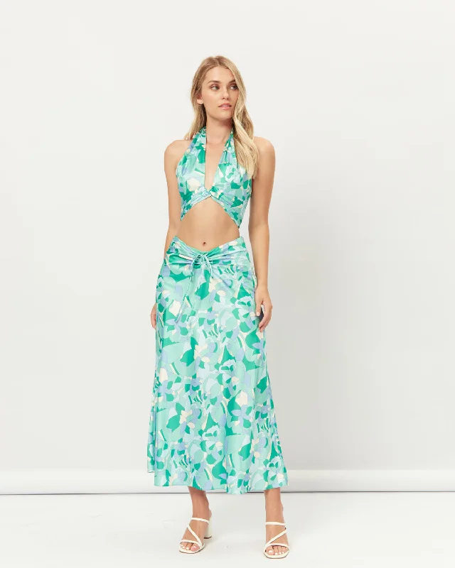Gracelyn Cut Out Halter Crop Top And Skirt Set Houndstooth Herringbone Solid