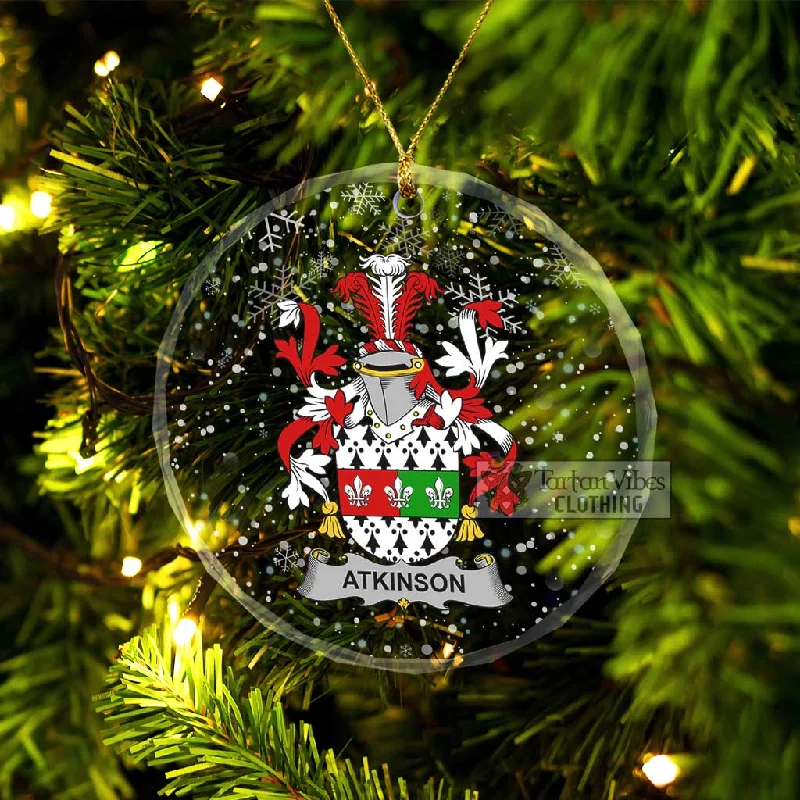 Atkinson Irish Clan Christmas Glass Ornament with Coat of Arms Down Puffer Quilted