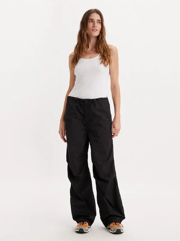 Women's Mid Rise Black Baggy Fit Cargo Trousers Trousers High Rise Slim Fit