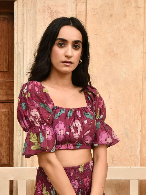 Wine Red Rich Silk Foliage Merlot Crop Top Collared Crew Neck Turtle Neck
