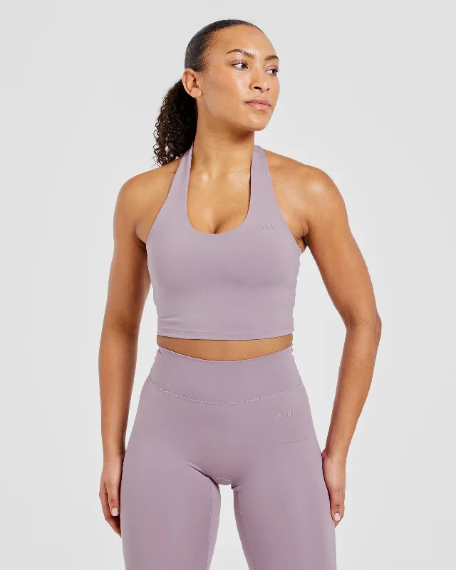 Staple Halterneck Crop Top -  Mauve Purple Cotton Fabric Linen Fabric Terry Fabric
