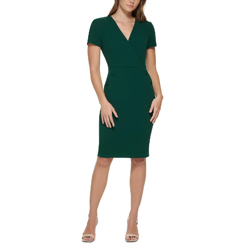 Calvin Klein Womens Crepe Midi Wear to Work Dress Stylish Color Block Midi Dress