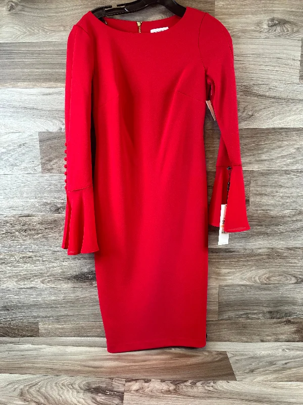 Dress Casual Midi By Calvin Klein In Red, Size: Xs Trendy A-Line Midi Dress