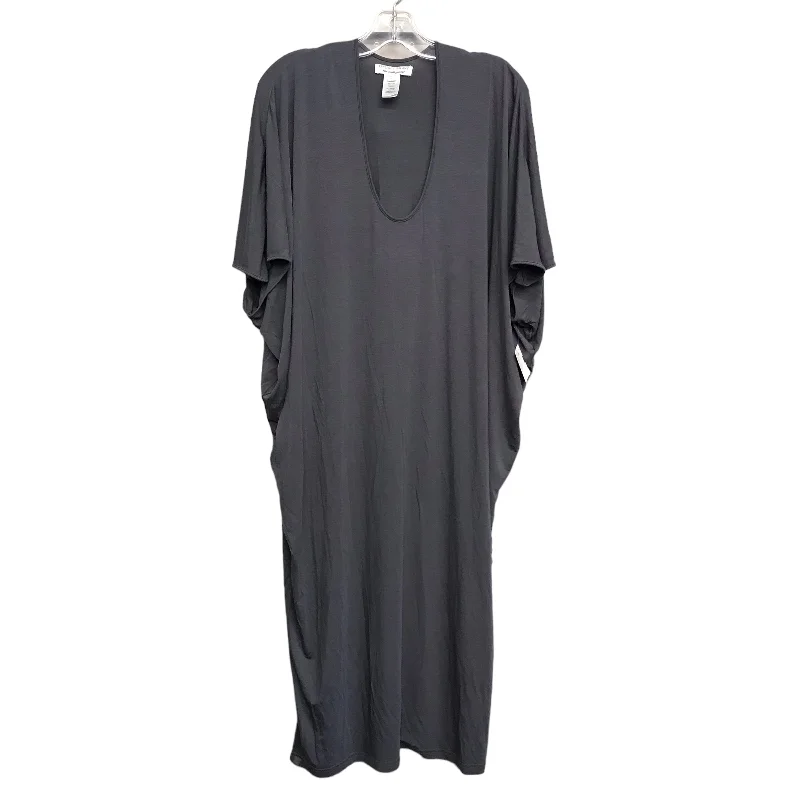 Dress Casual Midi By Chicos In Grey, Size:Osfm Trendy Off-Shoulder Button Midi Dress Dress Casual Midi By Chicos In Grey, Size:Osfm Trendy Off-Shoulder Button Midi Dress
