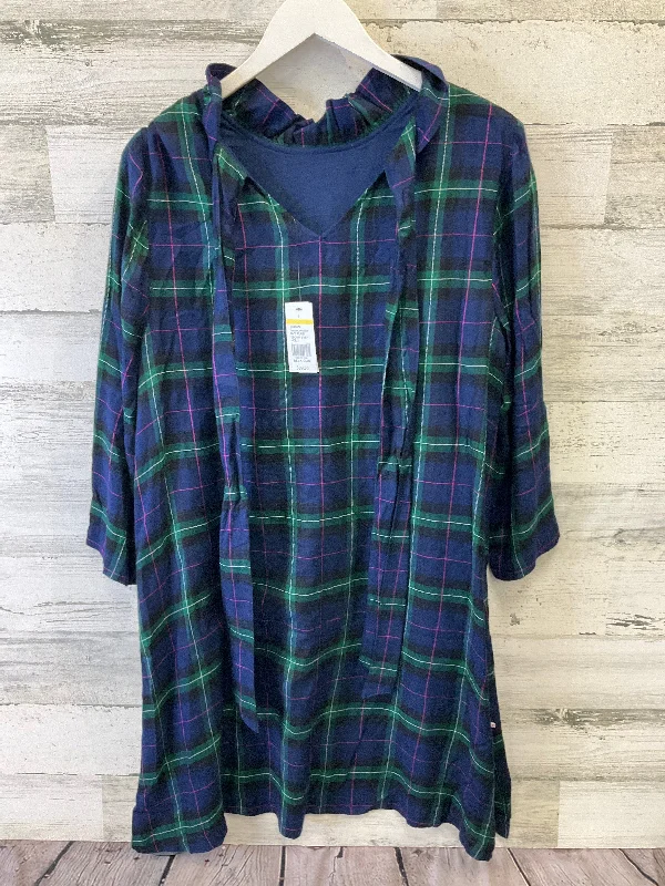 Dress Casual Midi By Crown And Ivy In Blue & Green, Size: L Trendy Tiered Hem Midi Dress Dress Casual Midi By Crown And Ivy In Blue & Green, Size: L Trendy Tiered Hem Midi Dress