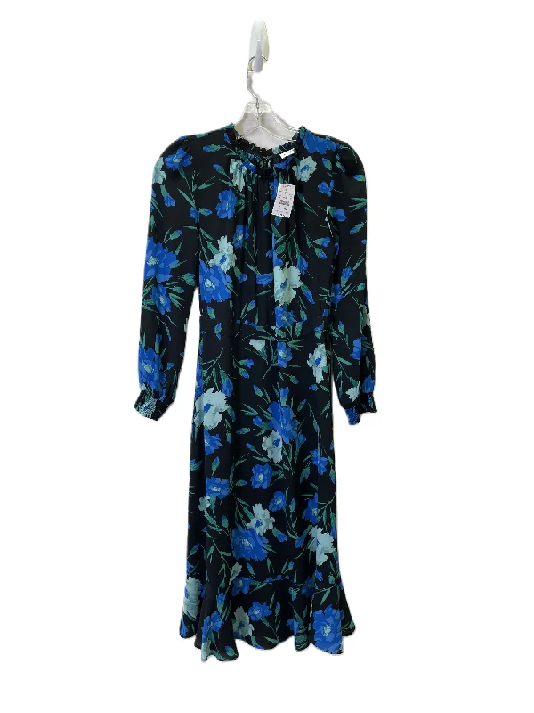Dress Casual Midi By J. Crew In Black & Blue, Size: Xs Trendy Ruffle Hem Midi Dress