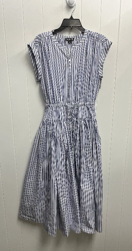 Dress Casual Midi By J. Crew In Blue & White, Size: S Trendy Ruffled Sleeve Midi Dress Dress Casual Midi By J. Crew In Blue & White, Size: S Trendy Ruffled Sleeve Midi Dress