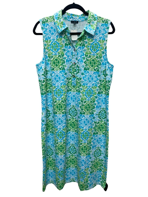 Dress Casual Midi By Talbots In Blue & Green, Size: L Comfortable Geometric Print Midi Dress Dress Casual Midi By Talbots In Blue & Green, Size: L Comfortable Geometric Print Midi Dress