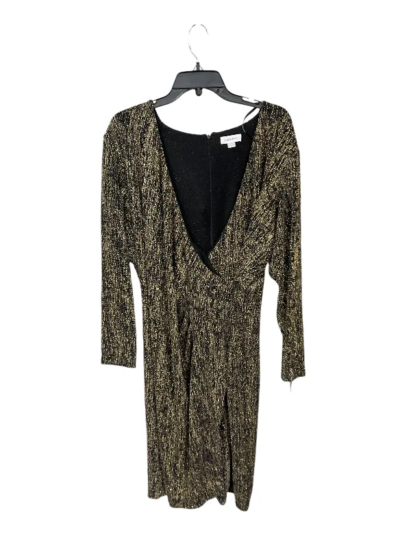 Dress Party Midi By Calvin Klein In Gold, Size: 21 Elegant Pleated Detail Midi Dress Dress Party Midi By Calvin Klein In Gold, Size: 21 Elegant Pleated Detail Midi Dress