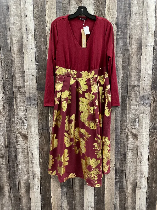 Dress Party Midi By Cme In Red, Size: 10 Comfortable Geometric Print Midi Dress