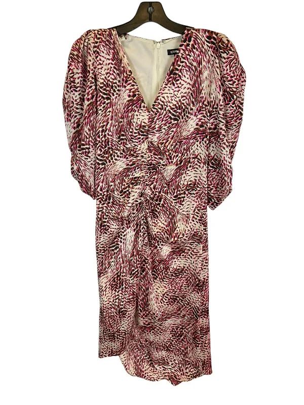 Dress Party Midi By Express In Pink & Tan, Size: S Stylish Silk Midi Dress