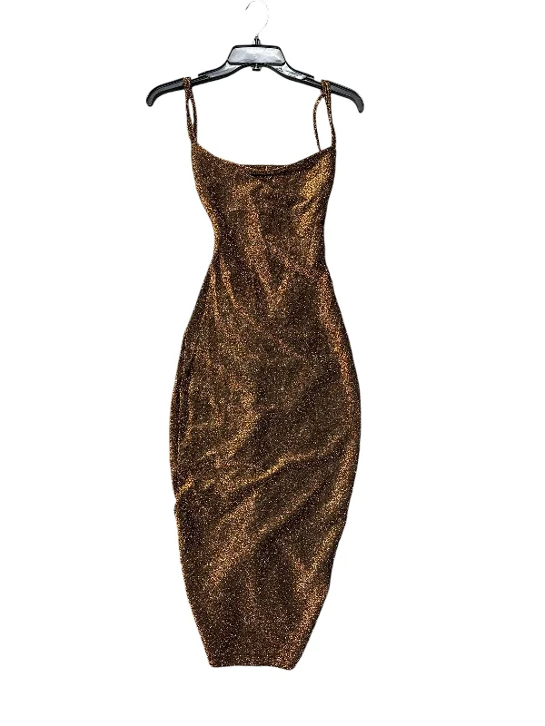 Dress Party Midi By Fashion Nova In Gold, Size: 4 Elegant Floral Skirt Midi Dress