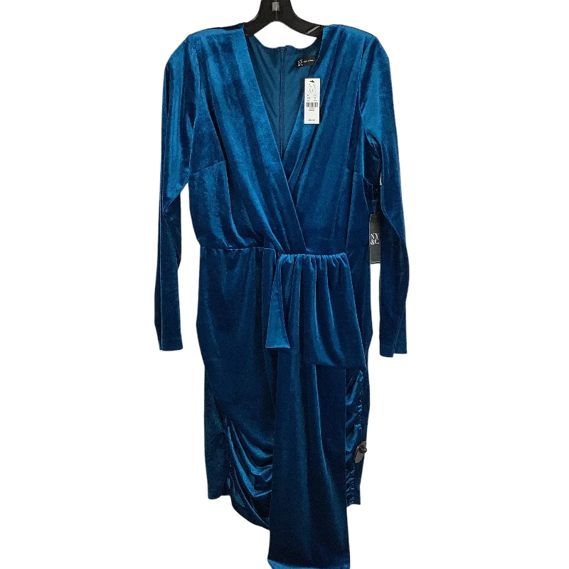Dress Party Midi By New York And Co In Blue, Size: L Cozy Ribbed Knit Midi Dress
