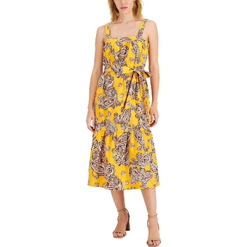 INC Womens Printed Midi Sundress Stylish Off-Shoulder Ruffle Dress