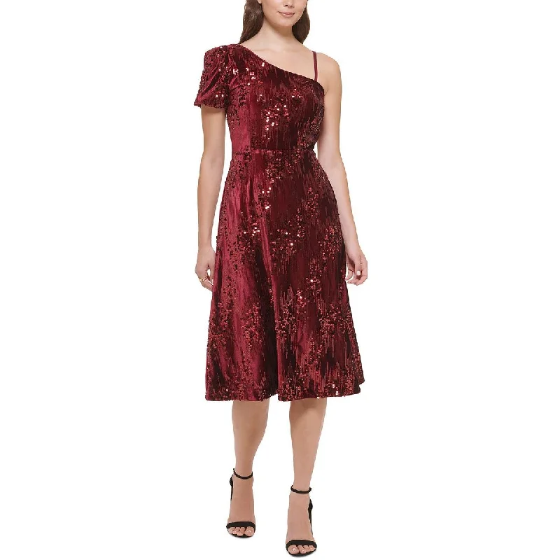 Kensie Womens Sequin Midi Fit & Flare Dress Comfortable Wrap Midi Dress