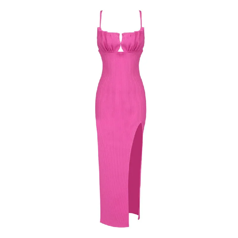 Sexy Ruched Bustier Spaghetti Strap Thigh High Ribbed Knit Midi Slip Dress Stylish Striped Midi Dress Sexy Ruched Bustier Spaghetti Strap Thigh High Ribbed Knit Midi Slip Dress Stylish Striped Midi Dress
