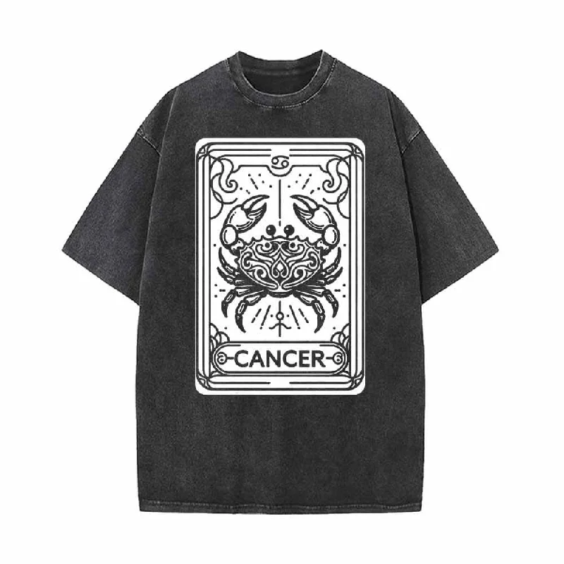 Cancer Tarot Card Horoscope Vintage Washed T-shirt-- Anti-Pilling Machine Wash Handmade Cancer Tarot Card Horoscope Vintage Washed T-shirt-- Anti-Pilling Machine Wash Handmade