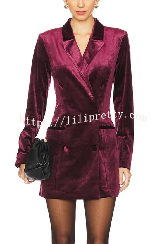 Holiday Soiree Solid Color Velvet Lapel Long Sleeve Blazer Mini Dress Elegant Mini Dress with Pleats Holiday Soiree Solid Color Velvet Lapel Long Sleeve Blazer Mini Dress Elegant Mini Dress with Pleats