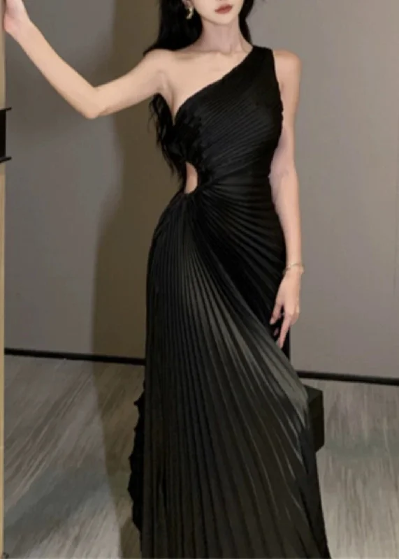 French Black Cold Shoulder Hollow Out Maxi Dress Summer AJ1030 Tunics Chic fashionable French Black Cold Shoulder Hollow Out Maxi Dress Summer AJ1030 Tunics Chic fashionable