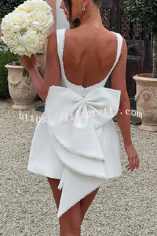 Stylish Pearl-embellished Large Bow Slim-fit Mini Dress Comfortable Smocked Mini Dress Stylish Pearl-embellished Large Bow Slim-fit Mini Dress Comfortable Smocked Mini Dress