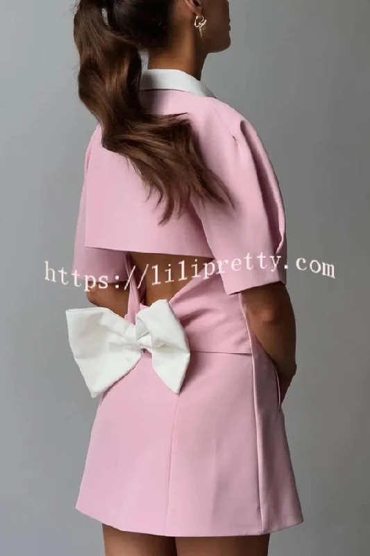Seasonal Cheer Pearl Button Puff Sleeve Backless Bow Lapel Mini Dress Trendy Cut-Out Mini Dress Seasonal Cheer Pearl Button Puff Sleeve Backless Bow Lapel Mini Dress Trendy Cut-Out Mini Dress