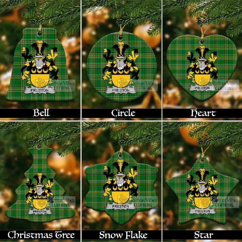 Preston Irish Clan Tartan Christmas Ceramic Ornament with Coat of Arms Bomber Denim Leather Preston Irish Clan Tartan Christmas Ceramic Ornament with Coat of Arms Bomber Denim Leather
